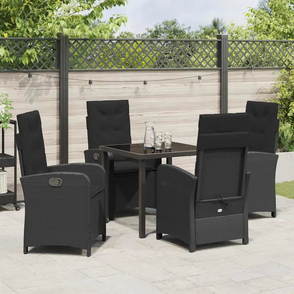 Set da Pranzo per Giardino con cuscino 5 pcs Nero polyrattan