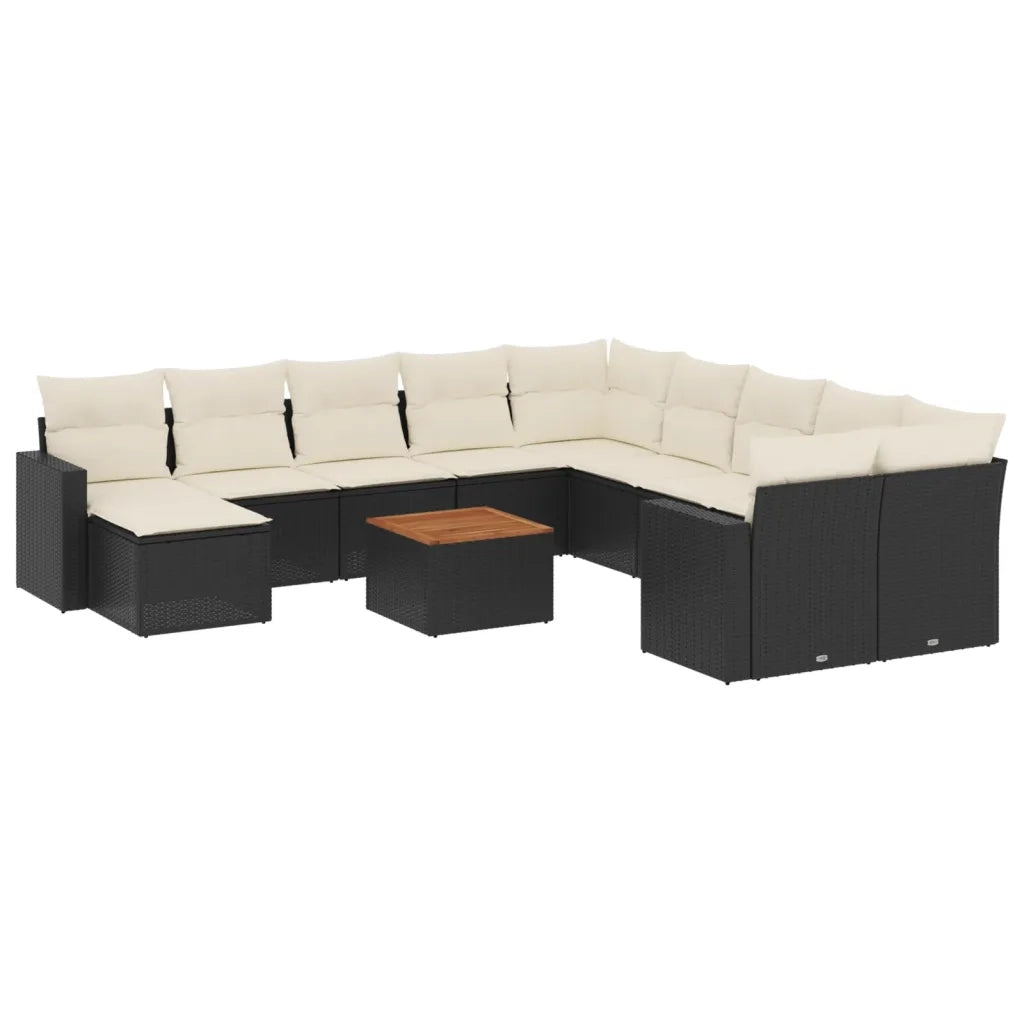 Set Divani da Giardino 12 pz con Cuscini Nero in Polyrattan 3256749