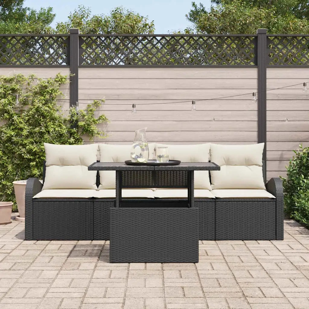 Set Divano da Giardino 5 pcs Nero Rattan in Polipropilene 3357280