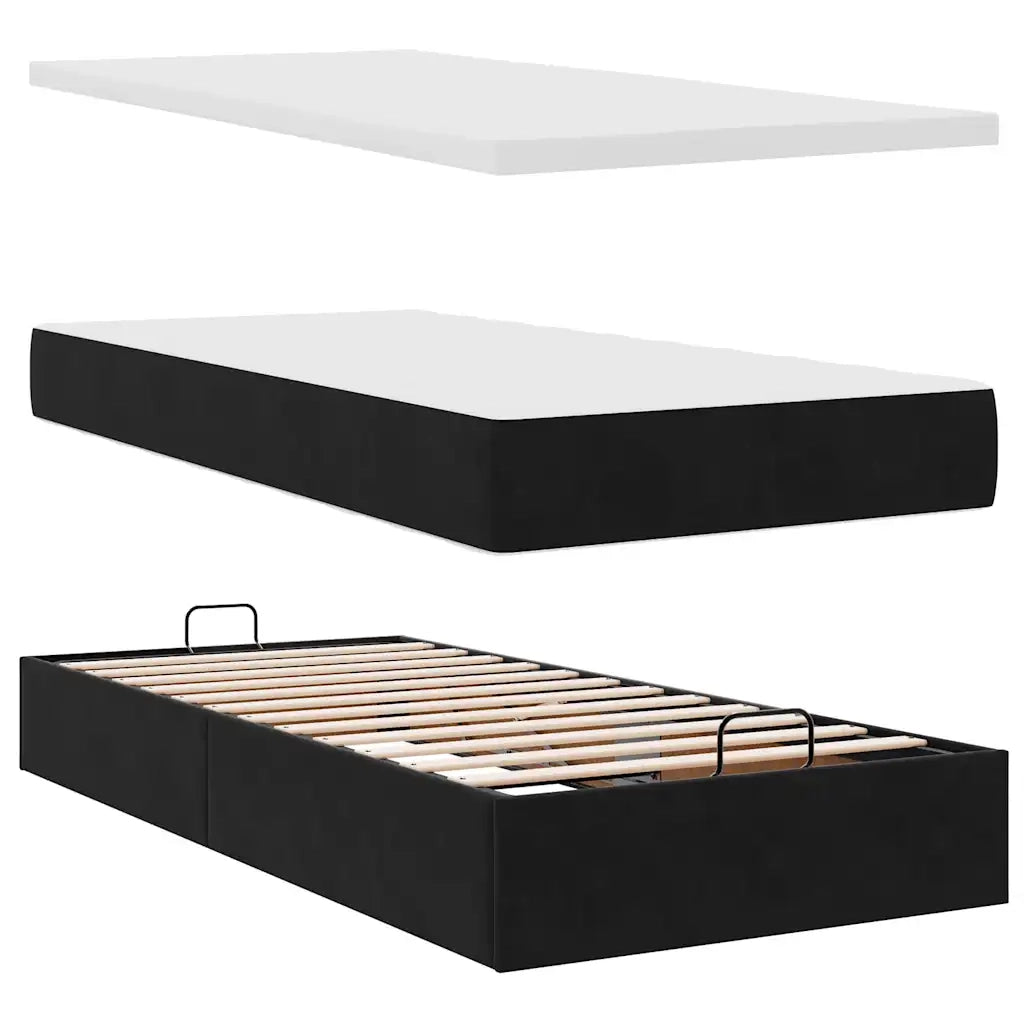 Struttura Letto Pouf con Materassi Nero 180x200 cm in Velluto