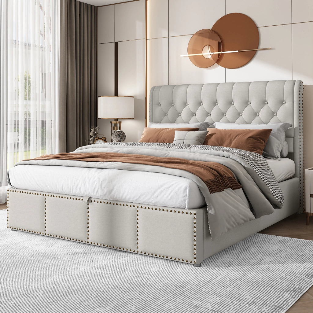 letto in lino grigio 140 x 190 cm