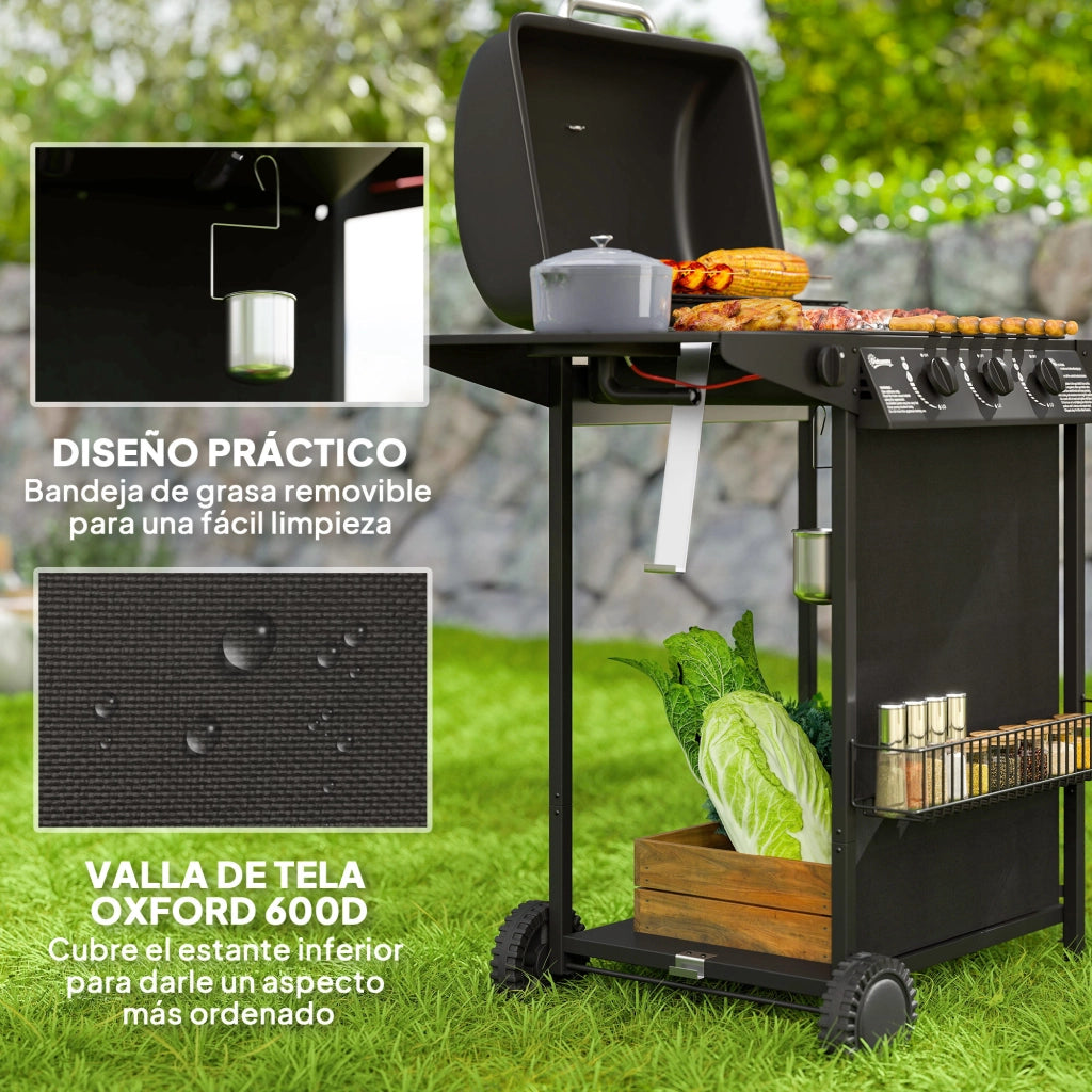 Barbecue a Gas 3 Bruciatori con Griglia e Termometro ¨C zephmum ¨C Nero 108x54x97 cm