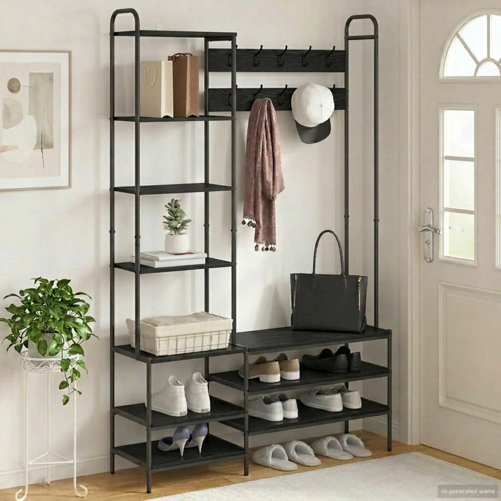 Appendiabiti con panca per scarpe Rovere Nero 8012038