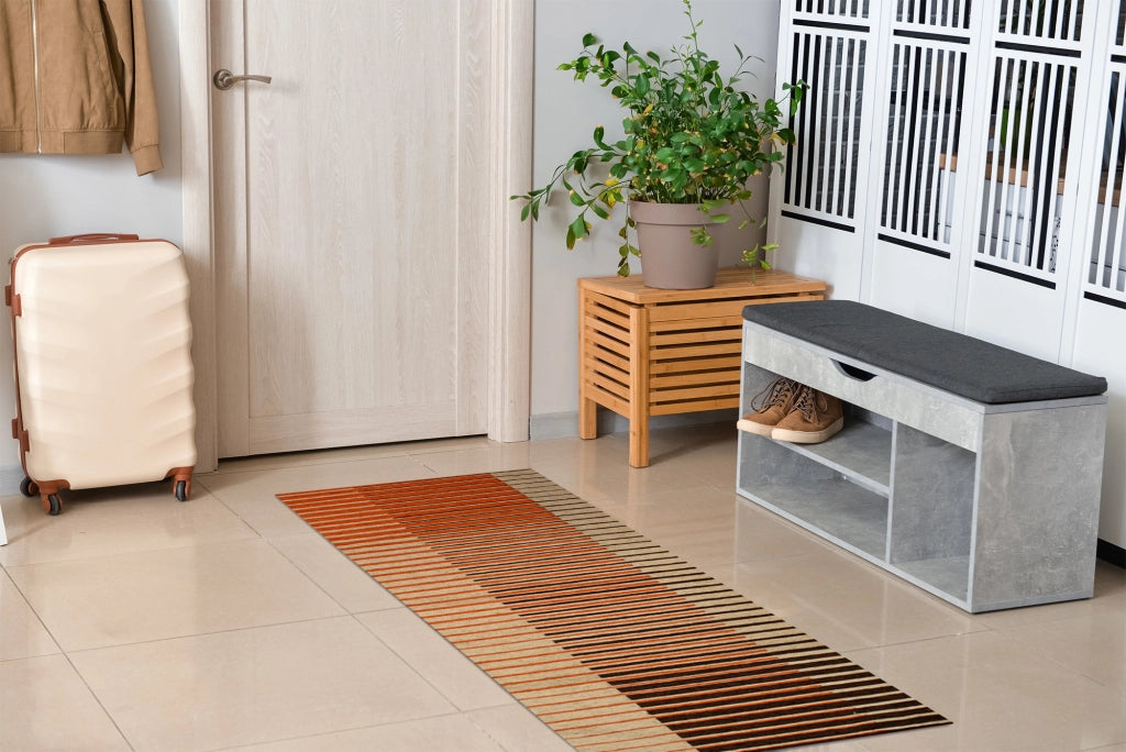 Tappeto Arredo Moderno Morbido in Ciniglia Ingresso Antiscivolo Prodotto Italiano  Soggiorno Camera Salotto Disegni Piazzati Cotone Varie Misure Grande Neon/Ruggine - 65x220 cm