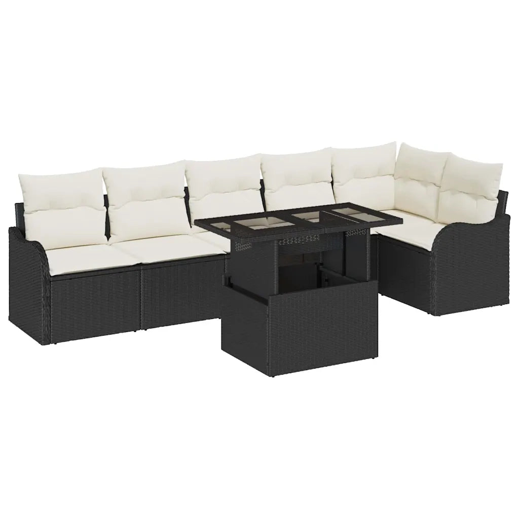 Set di divani con cuscino 7 pcs Nero Poly Rattan
