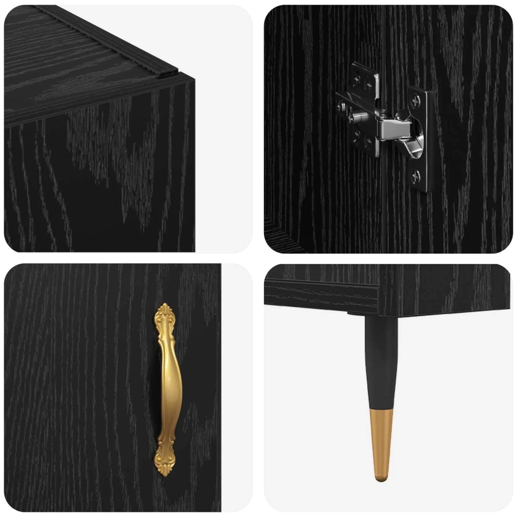 Credenza Rovere Nero 90 x 34 x 80 cm Legno multistrato 879581