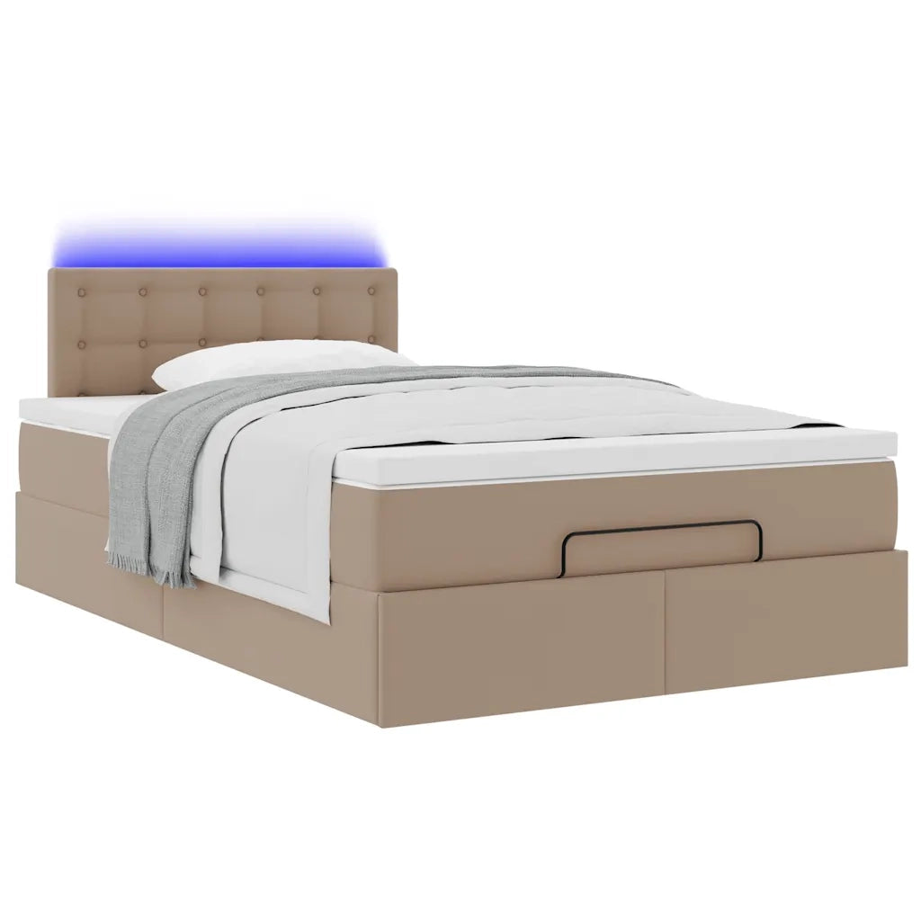 Pouf Letto con Materassi e LED Cappuccino 120x190 cm Similpelle