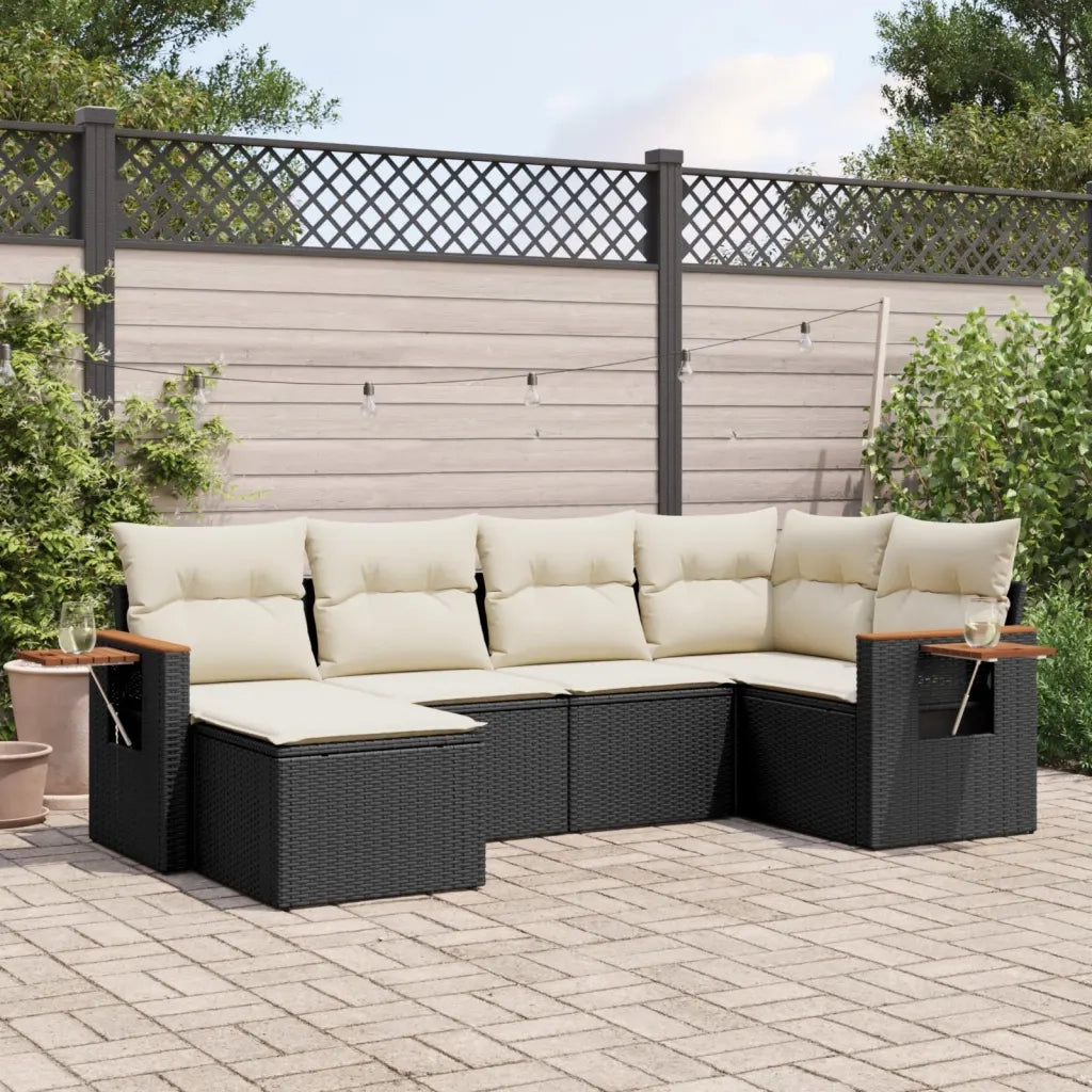 Set Divano da Giardino 6 pz con Cuscini Nero in Polyrattan 3259417