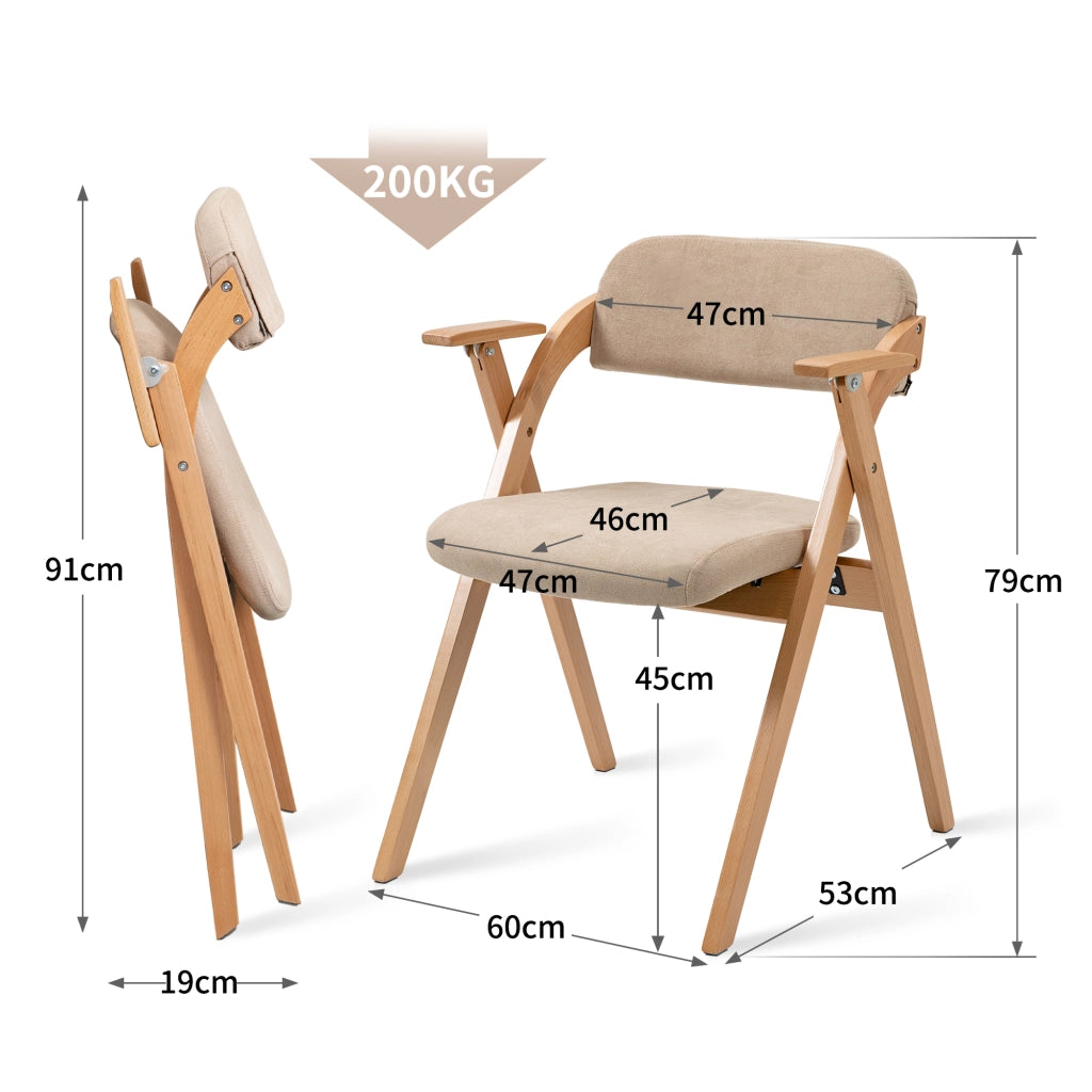 Sedie Pieghevoli con Braccioli e Seduta Imbottita, Set 2 Pezzi ¨C Xylo ¨C Legno, Beige