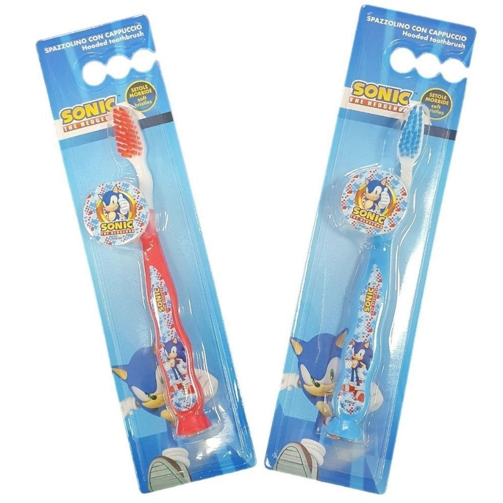 Trade Shop - Spazzolino Con Cappuccio E Morbide Setole Per Bambini Sonic Il Riccio Blu -