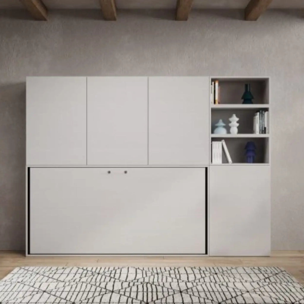 Letto singolo a scomparsa Kando comp.F con materasso bianco frassino