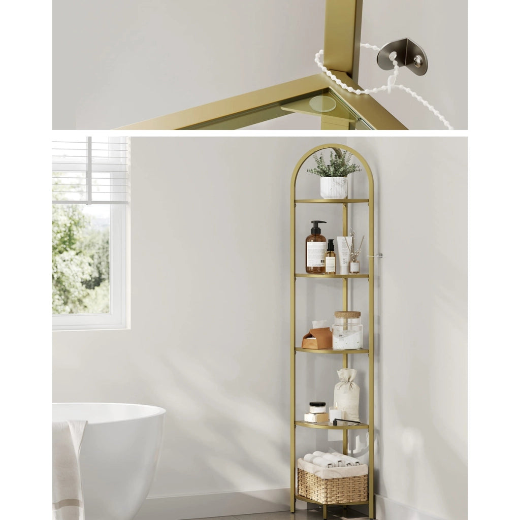 Scaffale angolare di design a arco in oro e vetro