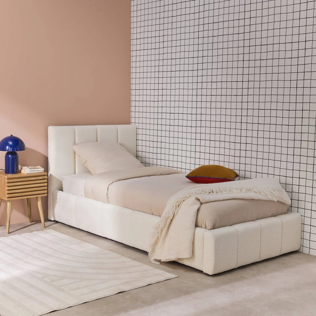 Letto contenitore con rete a doghe e testiera 90x190cm imbottito