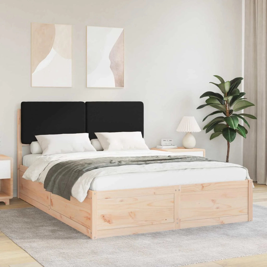 Letto con Testiera Rivestita-Struttura Letto con Testiera Nero 160 x 200 cm Pino massello 435712