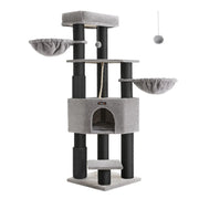 Tiragraffi grande e stabile con tappetino caldo pali autopulenti tiragraffi nascondiglio amache piattaforme corda in sisal 50 x 50 x 160 cm grigio e nero 12_0003833
