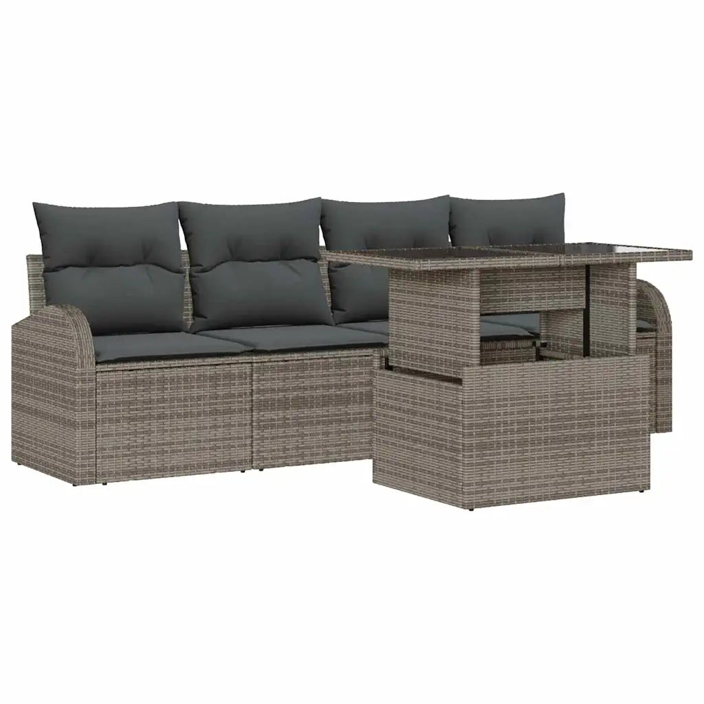 Set Divano da Giardino con cuscino 5 pcs Grigio Poly Rattan