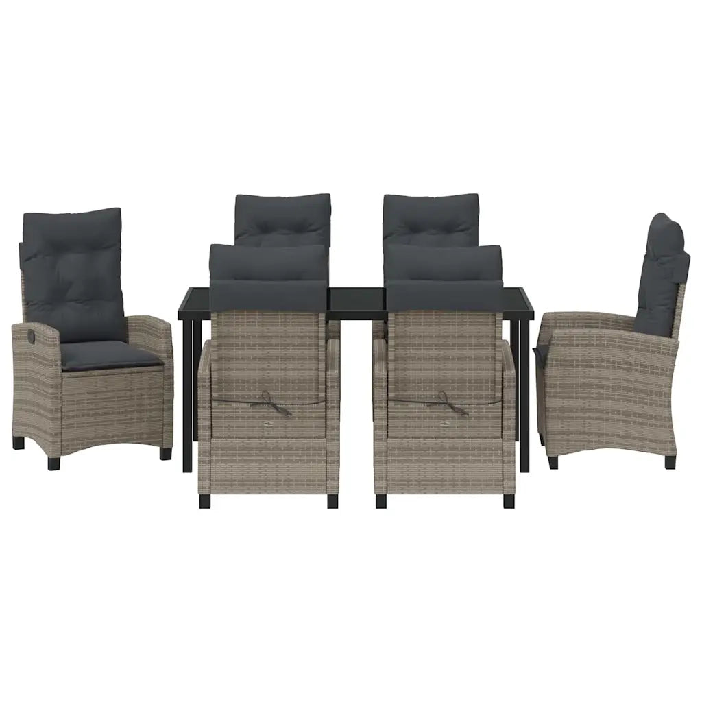 Set da Pranzo per Giardino con cuscino 7 pcs Grigio polyrattan