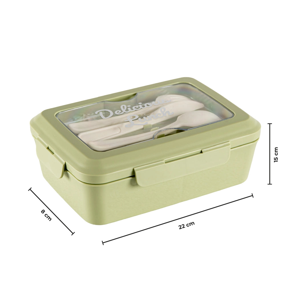 Set 2 Pezzi Lunch Box Porta Pranzo 1300 ml con 3 Posate, Contenitore Ermetico Per Alimenti BPA Free, Utilizzabile in Microonde e Lavastoviglie, Porta Pranzo con 3 Scomparti Verde