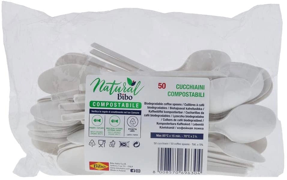 BIBO 50 CUCCHIAINI DA CAFFÈ IN BIOPLASTICA BIANCHI