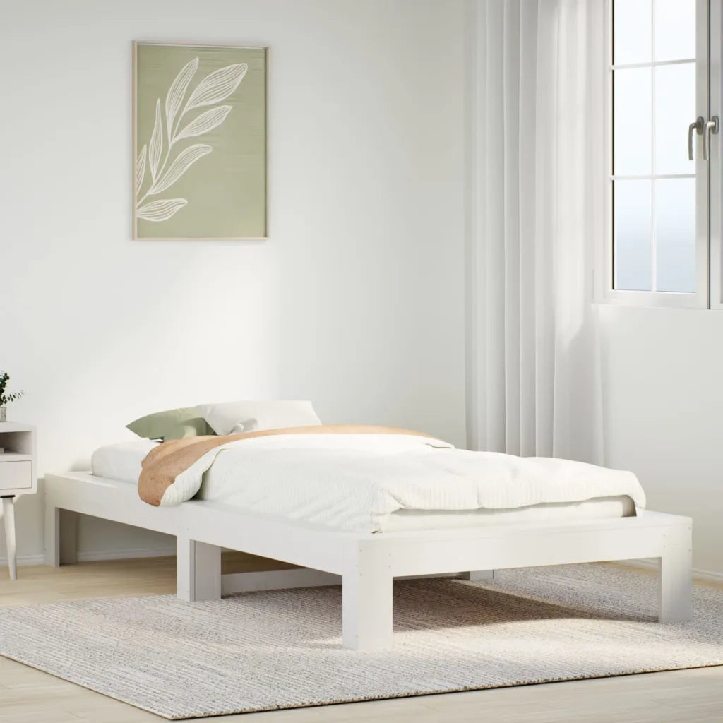 Letto senza Materasso-Struttura Letto Bianco 75x190 in Legno Massello di Pino 219771