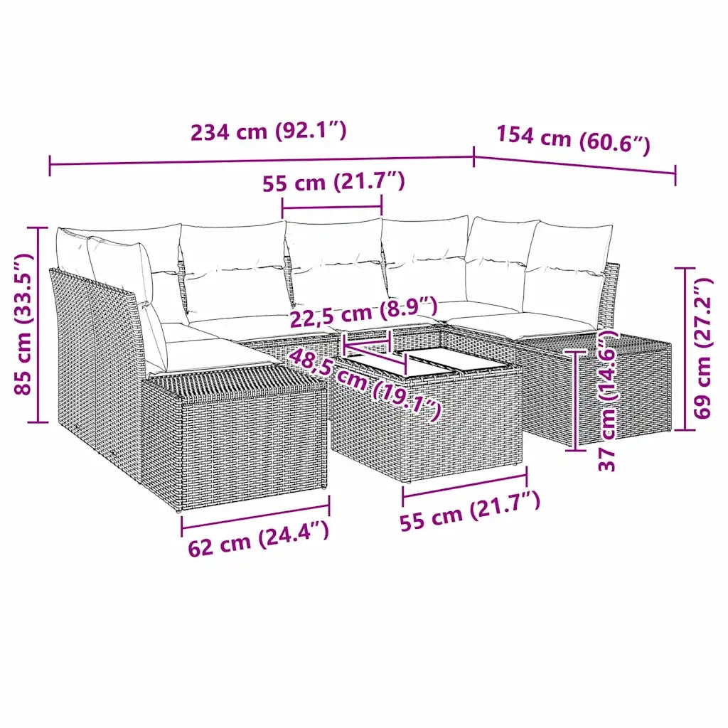 Set Divano da Giardino con cuscino 7 pcs Nero polyrattan 3346963