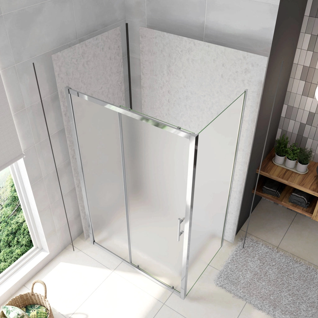 H.185 cm Box Doccia Angolare Porta Scorrevole con Parete Fissa Vetro Temperato 5 mm Satinato Opaco 100x70 cm