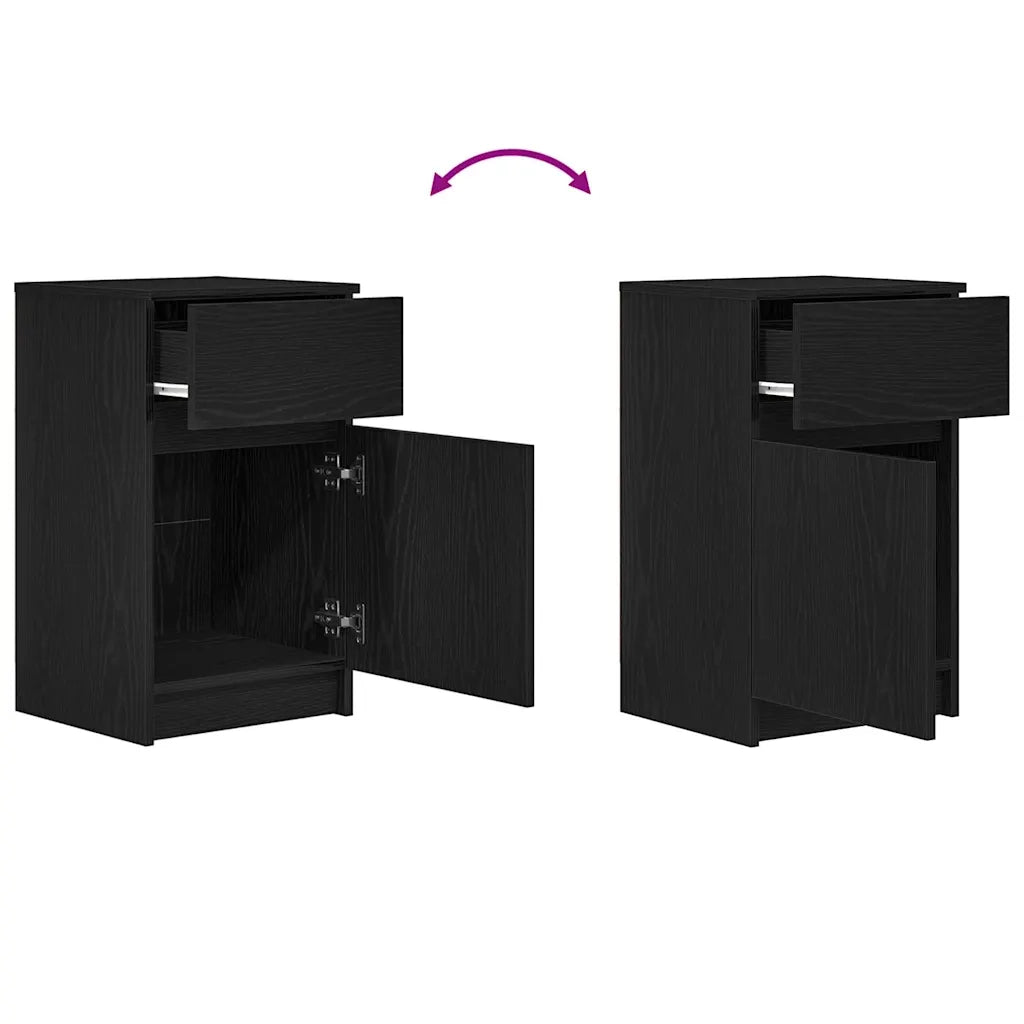Set di 2 Comodini | Armadio da Notte | Mobiletto da notte Neri 39x35x65 cm in Legno Multistrato