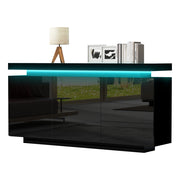 Credenza Moderna con LED ¨C Xylo ¨C Nero Lucido, 2 Ante, 3 Cassetti, 140x35x72.5
