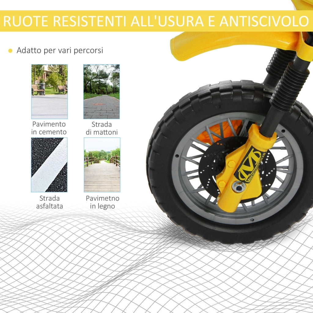 EasyComfort Moto Elettrica per Bambini 3 anni e Più, Moto Cross Elettrica con Rotelle, Batteria 6V Velocità 2.5km/h, 102 x 53 x 66cm, Giallo