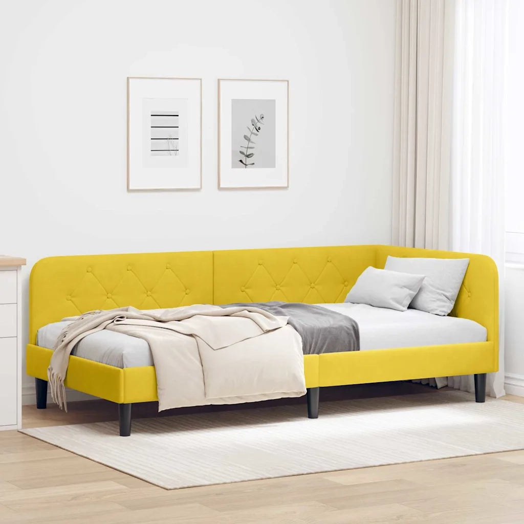 Cornice del letto ad angolo Giallo 90 x 200 cm Velluto