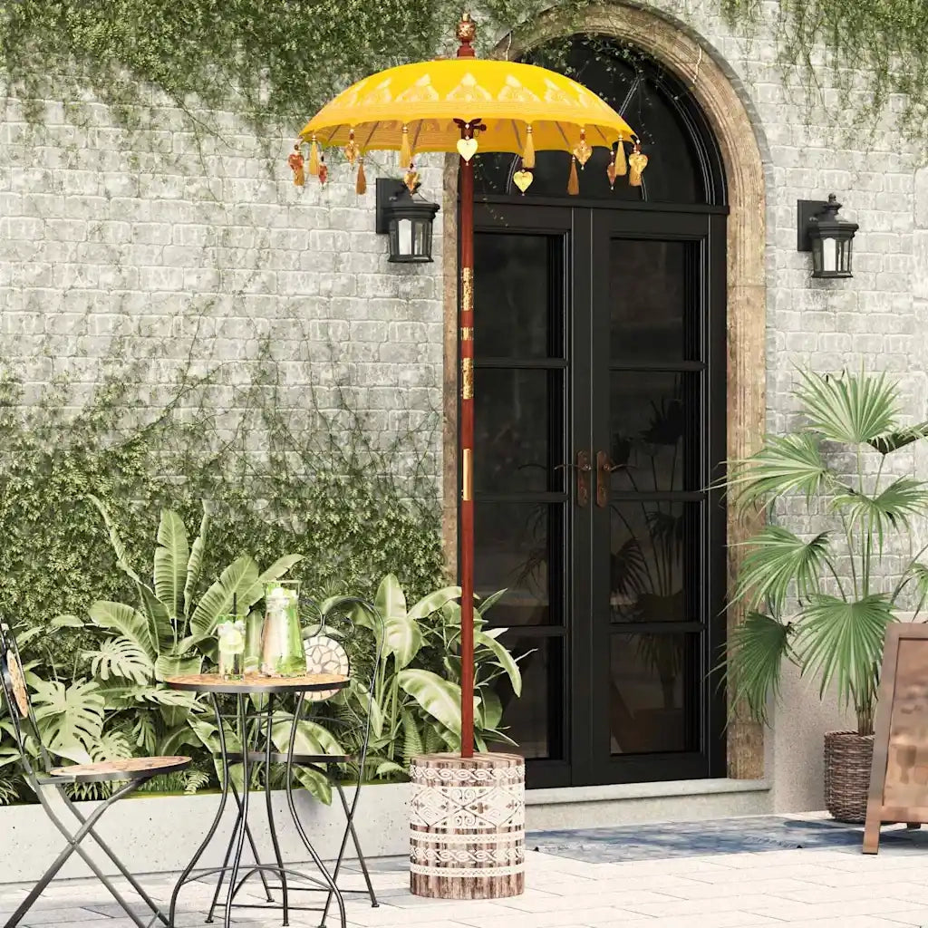 Parasol con Base Giallo, Marrone 250 cm Cotone, Legno