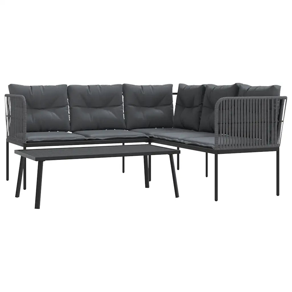 Set Divano da Giardino con Cuscini Nero Acciaio e Textilene 3283747