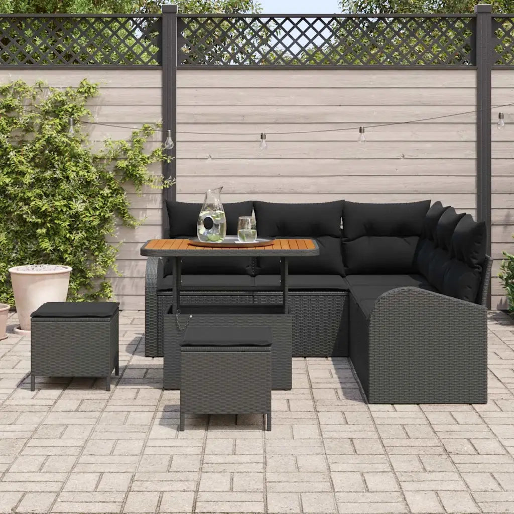 Set Divano da Giardino con cuscino 8 pcs Nero polyrattan 3362394