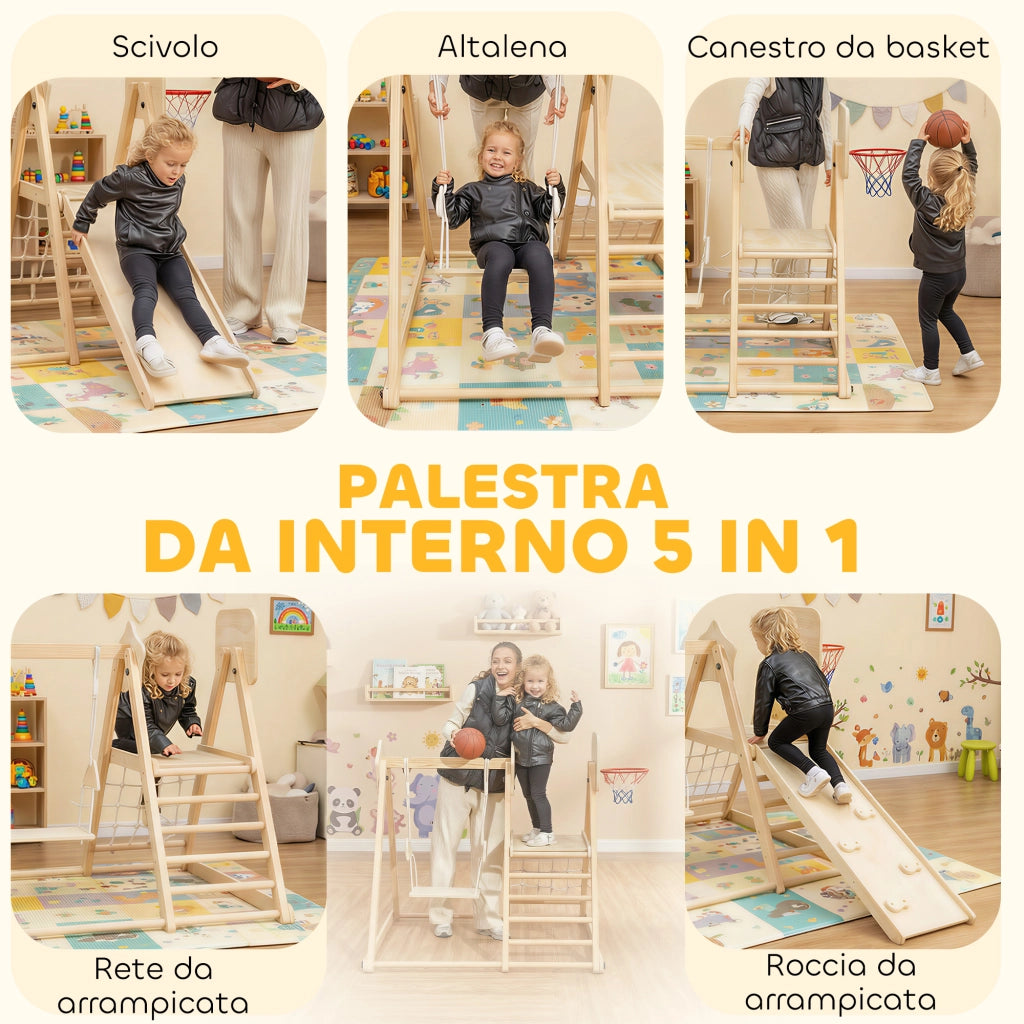 Casa gioco per bambini con scivolo e altalena ¨C Minimal ¨C legno 140x172.5x116.5 cm
