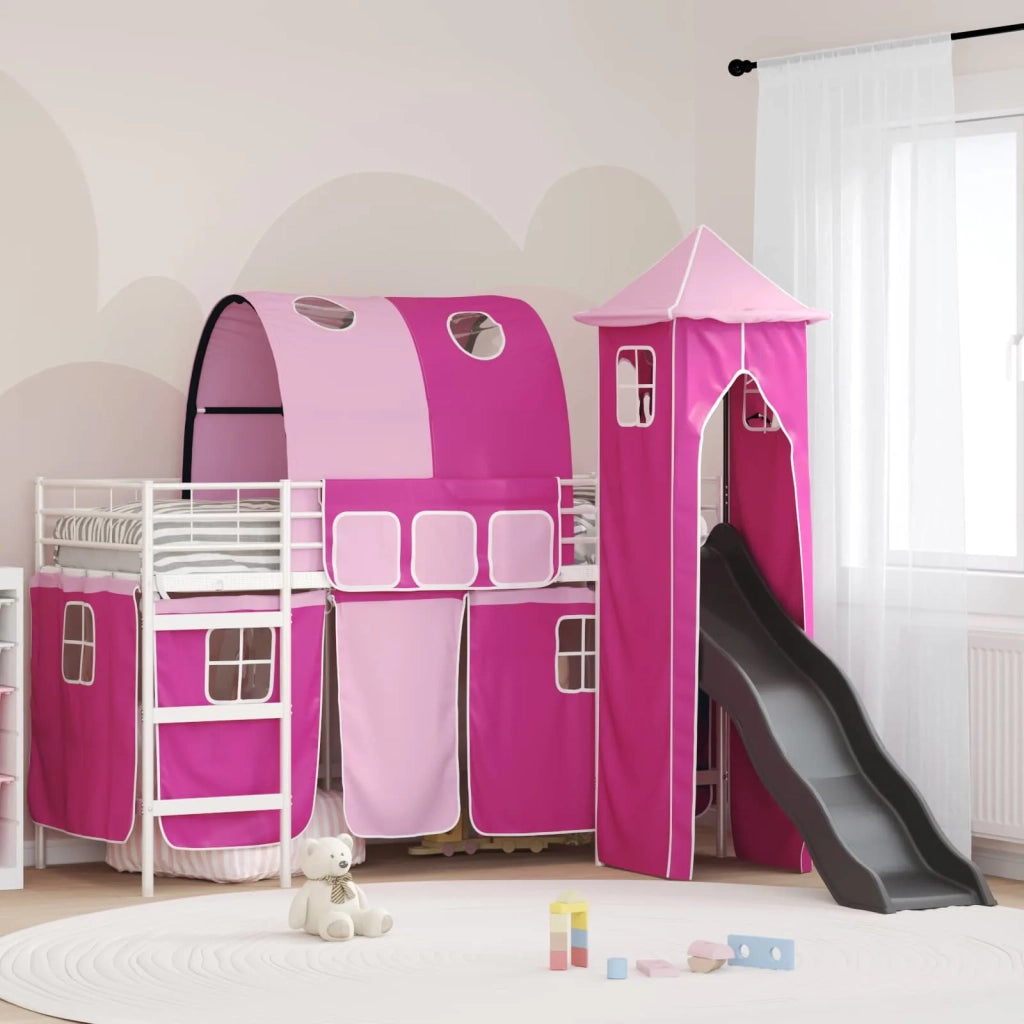 Struttura del letto loft per bambini Bianco e Rosa Metallo
