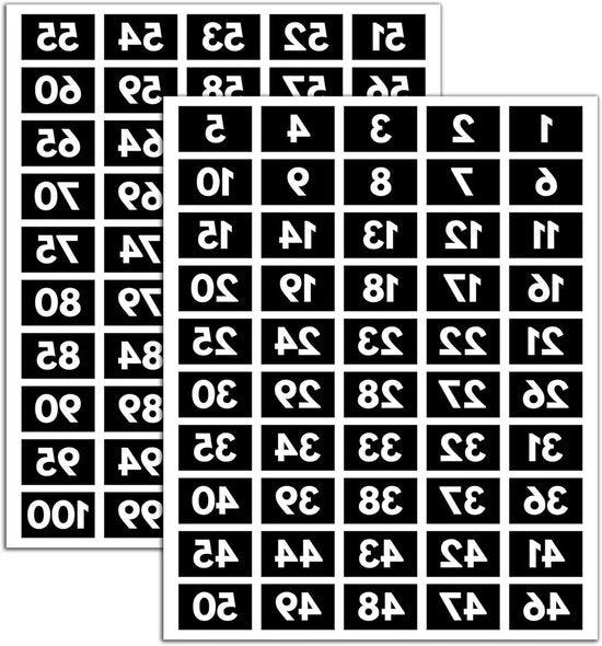 Etichette numeriche acqua-resistenti autoadesive 5 set 1-100 - Numeri bianchi 40 x 25mm