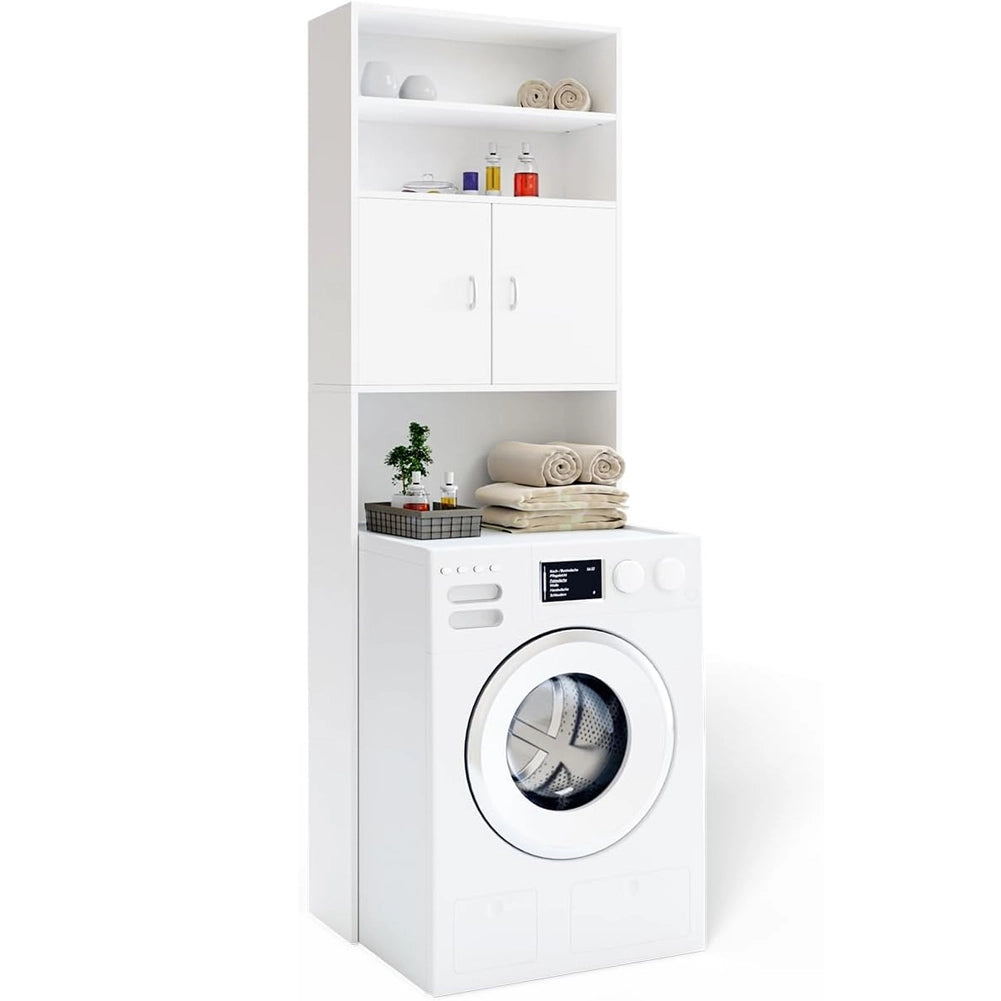 Mobile per Lavatrice Mobiletto da Bagno Armadio 2 Ante e 2 Ripiani 63x20x185cm