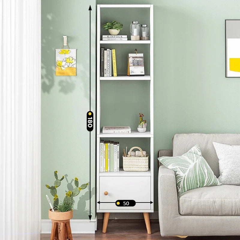 Armadio a colonna con ripiani, in stile loft scandinavo. Questo scaffale bianco è alto e stretto, ideale per i tuoi libri.