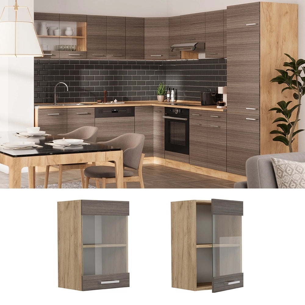 Mobile da cucina in vetro R-Line Grigio nobile/Rovere dorato 40 cm Vicco
