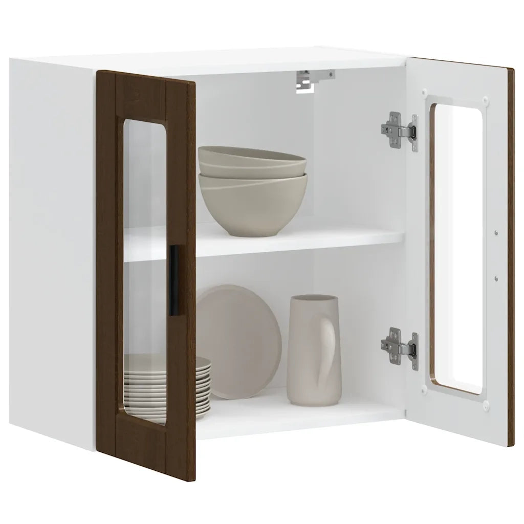 Pensile da Cucina con Porta in Vetro-Mobile Cucina da Parete Porto Rovere Marrone 700823