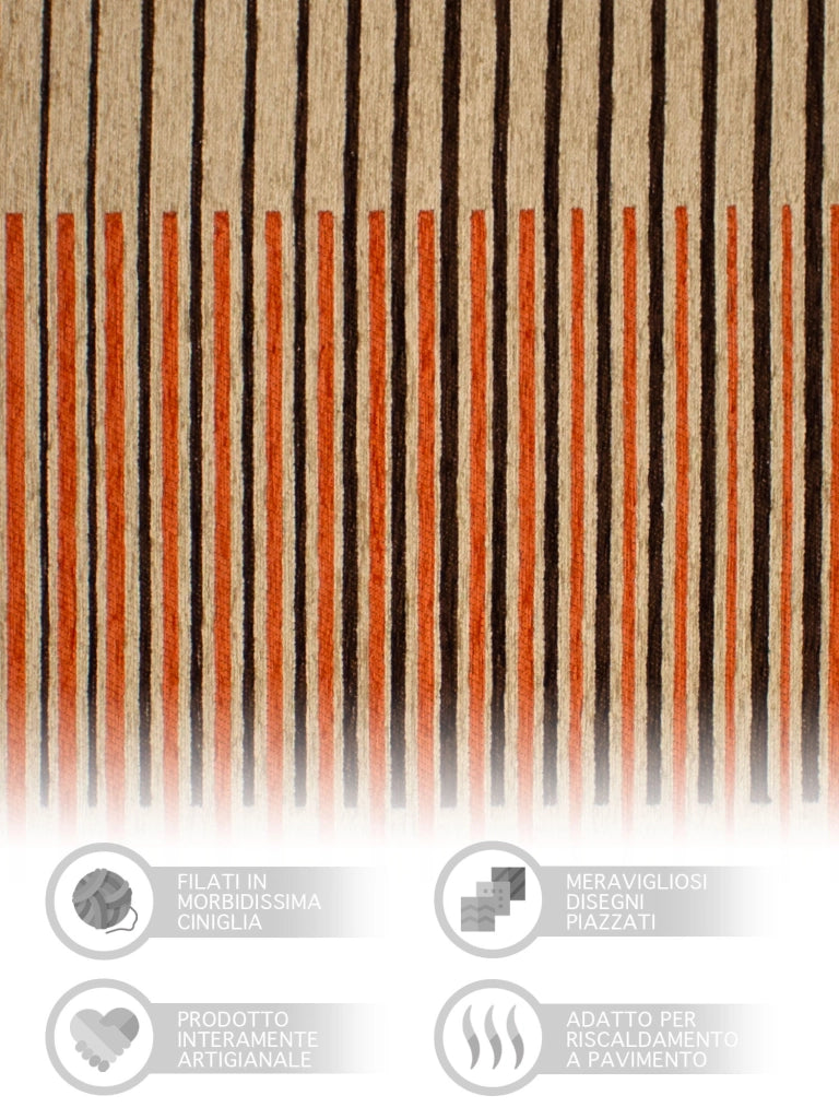 Tappeto Arredo Moderno Morbido in Ciniglia Ingresso Antiscivolo Prodotto Italiano  Soggiorno Camera Salotto Disegni Piazzati Cotone Varie Misure Grande Neon/Ruggine - 65x220 cm