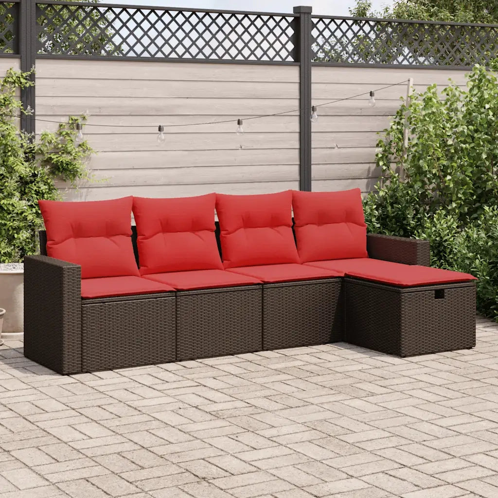 Set Divano da Giardino 5 pz | Set Salotto da Giardino con Cuscini Marrone in Polyrattan