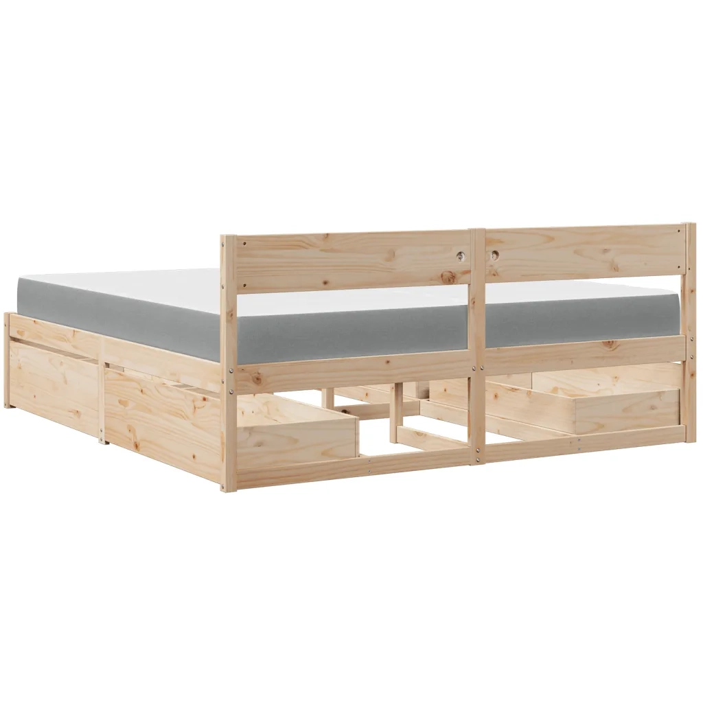 Giroletto Cassetti e Materasso 200x200 cm Legno Massello Pino