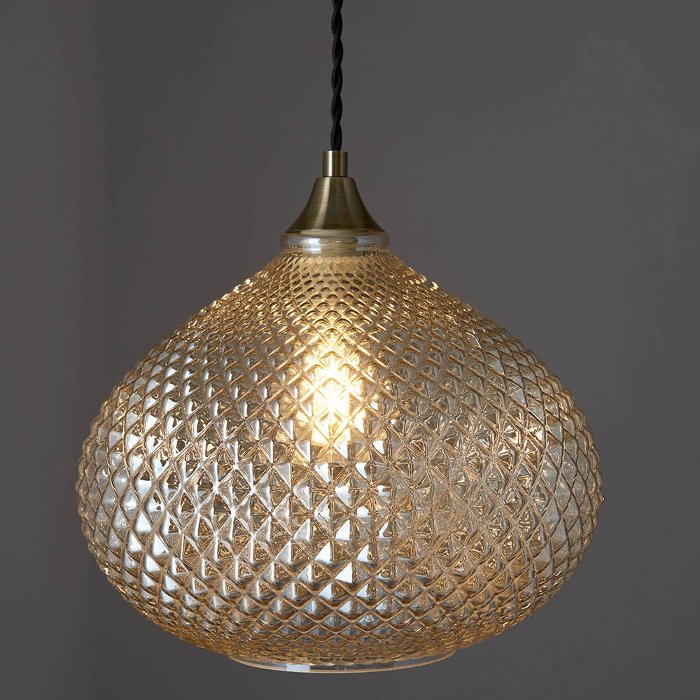 Lampada a sospensione Livia ottone antico vetro E27 Endon