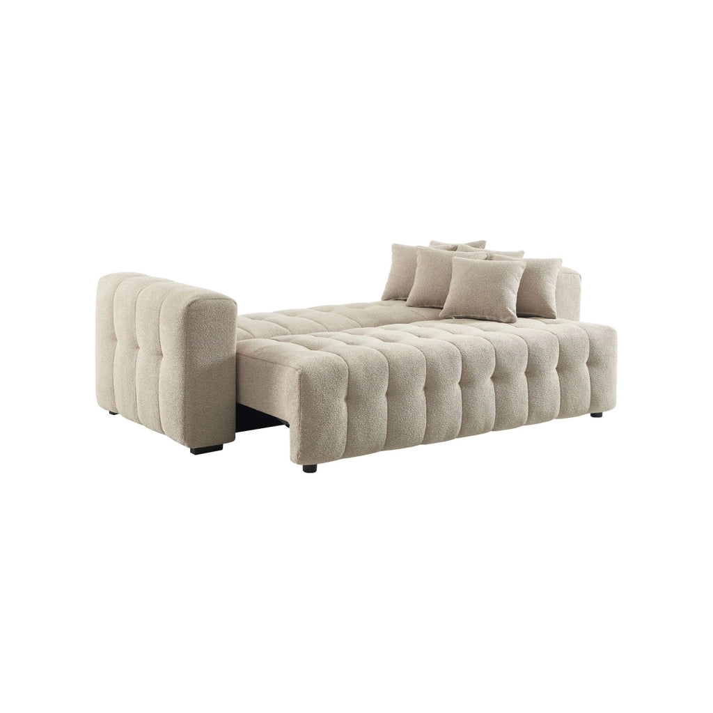 Divano letto in bouclé compresso testurizzato con contenitore, beige