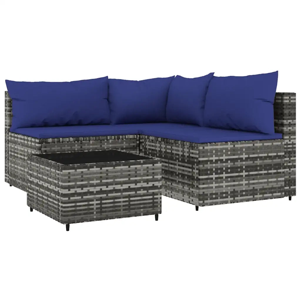 Set Divani da Giardino 4 pz con Cuscini in Polyrattan Grigio 319845
