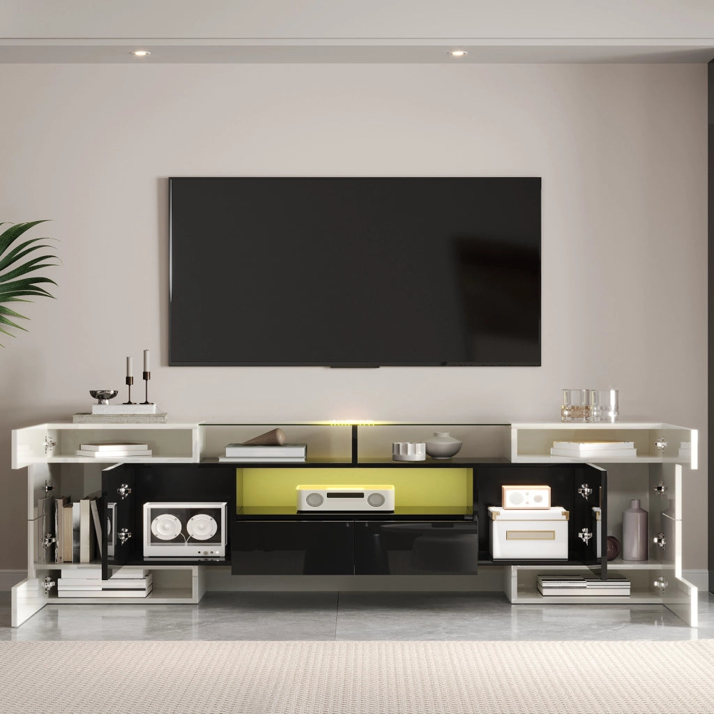 Mobile TV elegante - Zephmum- 200 cm bianco nero lucido LED