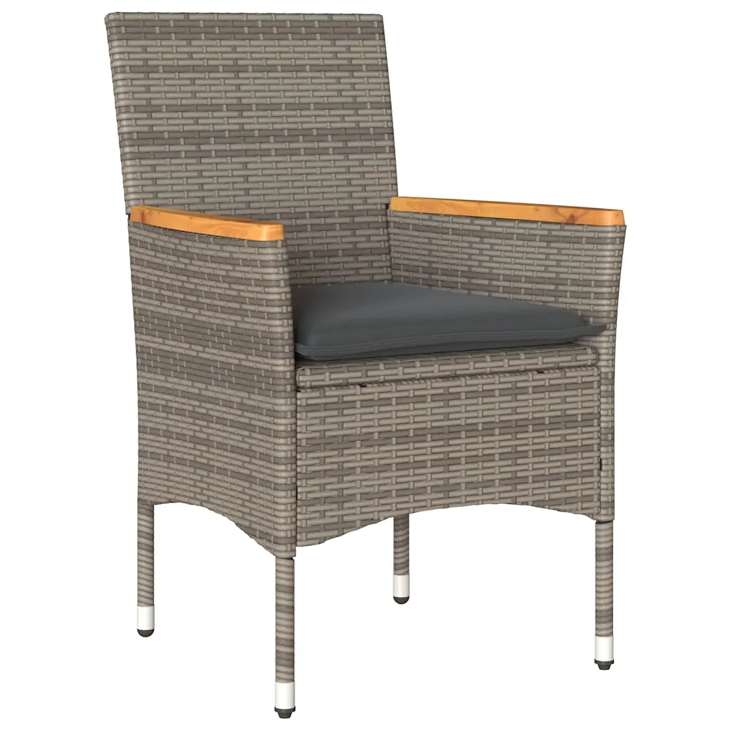 Set da Bistrò 3 pz con Cuscini Grigio Polyrattan e Vetro