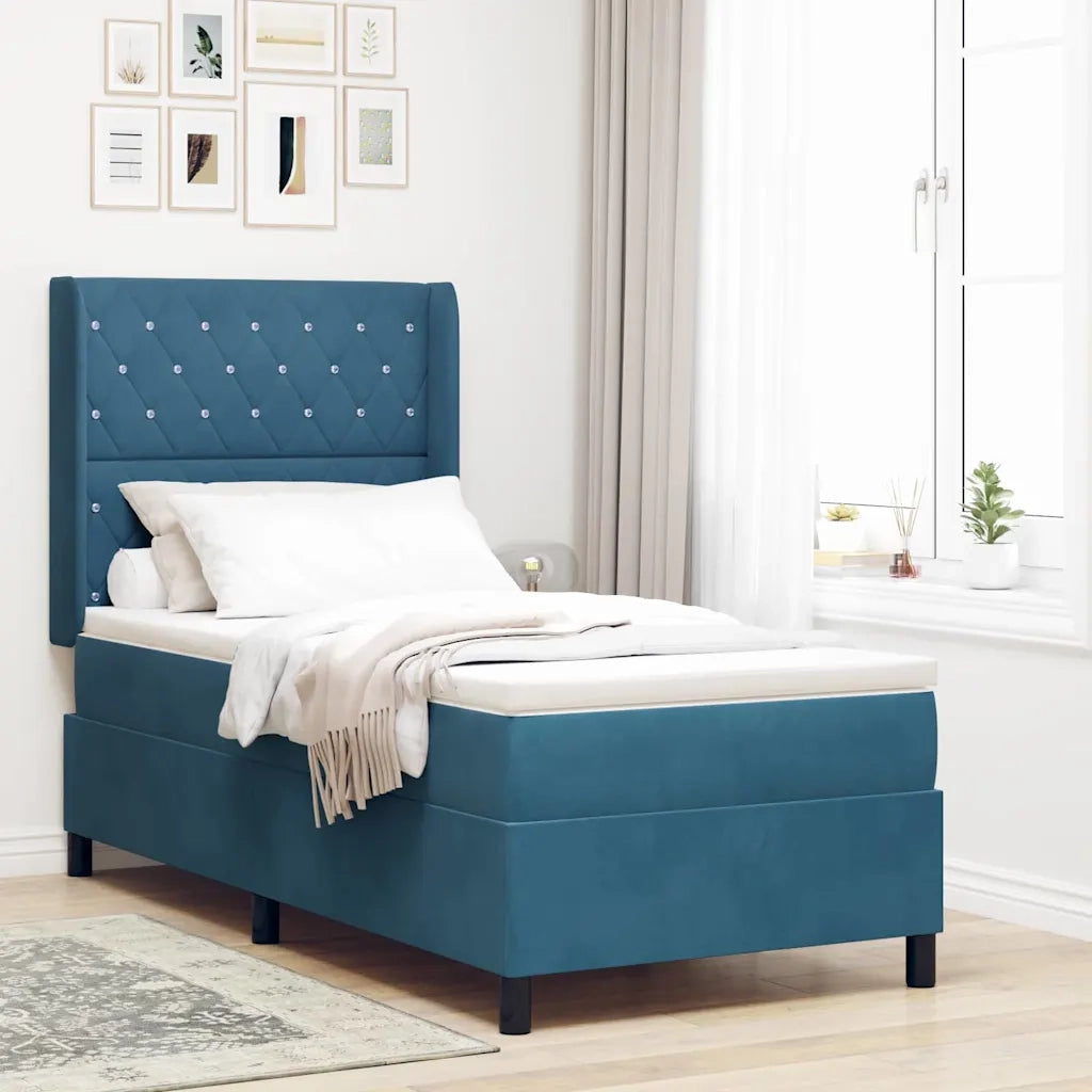 Letto a molle con materasso con led Blu 90 x 190 cm Velluto 3343794