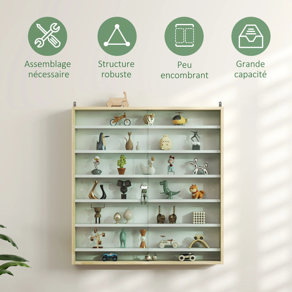 Libreria vetrina a muro ¨C zephmum ¨C 80x9.5x83 cm 6 ripiani regolabili 2 ante scorrevoli in vetro